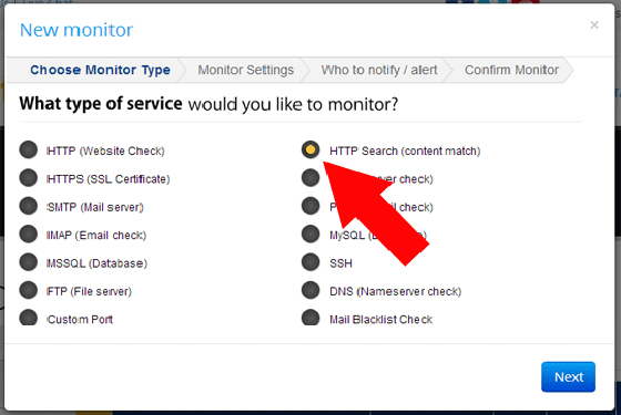 Add website monitoring alert contacts