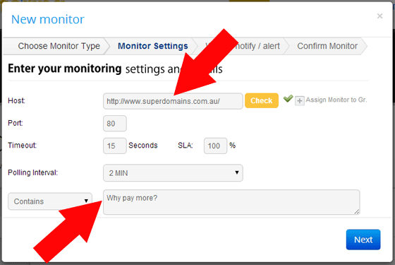 Select email, phone or sms website monitoring alerts